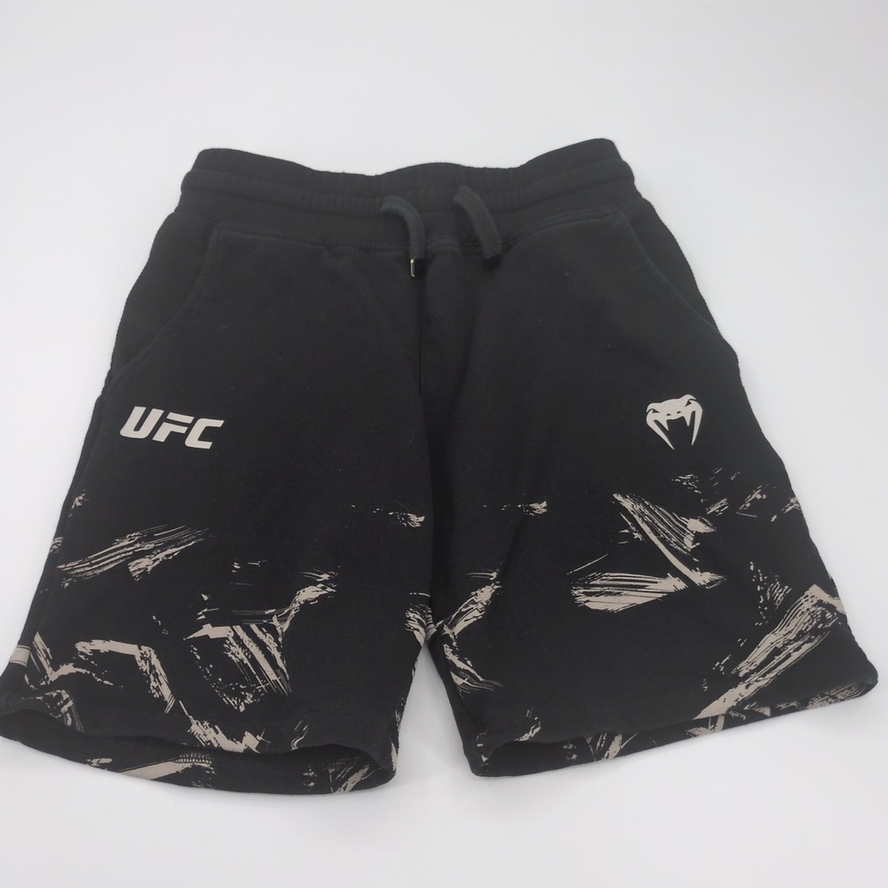 UFC Venum Fight Week 2.0 Sweat Shorts Black Beige Brushstroke Graphic Small